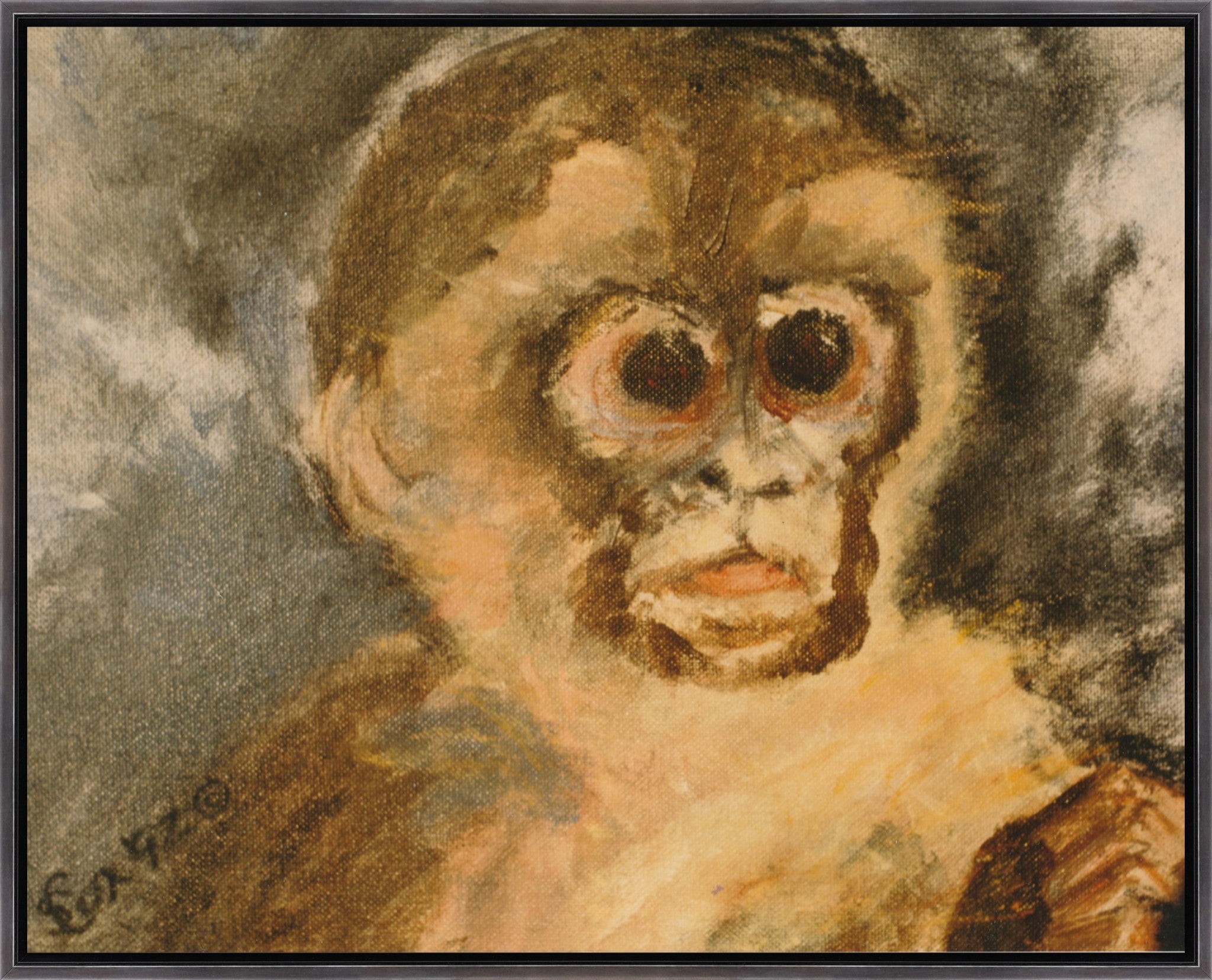 Artistic depiction of a monkey's face with a textured background