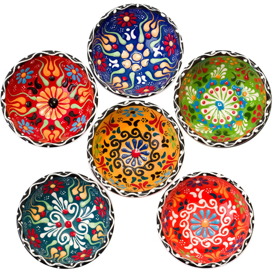 BCS Ceramic Pinch Bowls Set of 6 Small Bowls for Dipping - Cooking Prep & Charcuterie Board Bowls Soy Sauce Dish Multicolor Handmade Decorative Serving Dishes (3.2 - 3 oz)