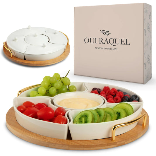 Chip and Dip Serving Set 13.5" Serving Platters and Trays Appetizer Serving Tray Divided Serving Tray Party Serving Trays and Platters Relish Tray Lazy Susan Taco Bar Lazy Susan Serving Tray